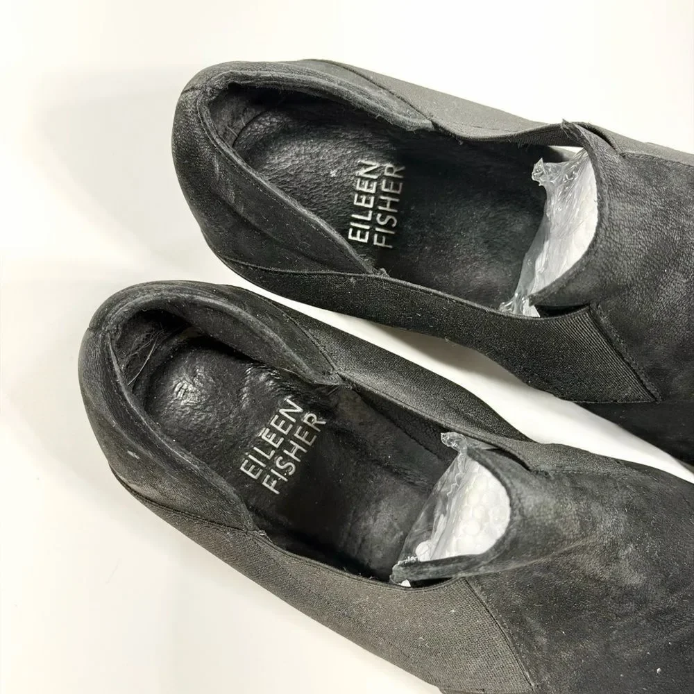 Eileen Fisher Black Suede Leather stretch bootie 7
